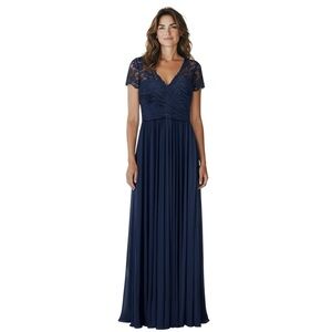 LaFemme Floor Length Evening Gown V-Neck, Sleeveless, Navy Blue, Size 16